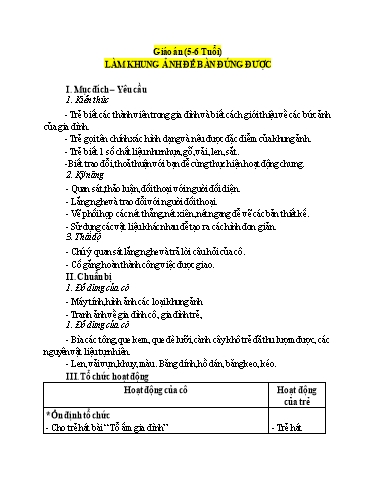 Giáo án Mầm non Lớp Lá - Đề tài: Làm khung ảnh để bàn đứng được - Trường Mầm non Tam Hồng