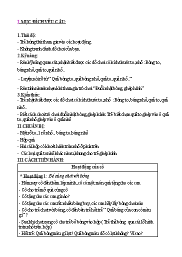 Giáo án Mầm non Lớp Lá - Đề tài: Nhận biết To - Nhỏ