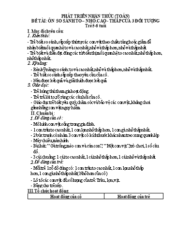 Giáo án Mầm non Lớp Lá - Đề tài: Ôn so sánh To - Nhỏ, Cao - Thấp của 3 đối tượng. Lĩnh vực: Phát triển nhận thức (Toán) - Trường Mầm non Tam Hồng