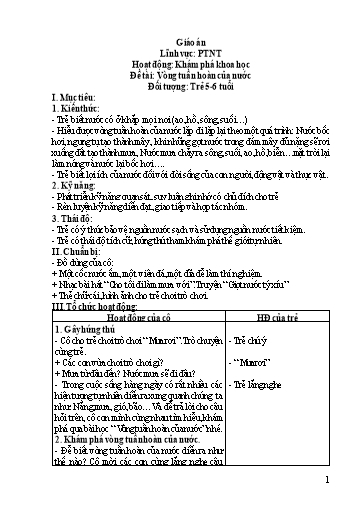Giáo án Mầm non Lớp Lá - Đề tài: Vòng tuần hoàn của nước. Hoạt động: Khám phá khoa học