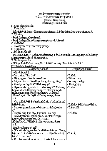 Giáo án Mầm non Lớp Mầm - Chủ đề: Giao thông. Đề tài: Đếm trong phạm vi 5. Lĩnh vực: Phát triển nhận thức - Trường Mầm non Tam Hồng