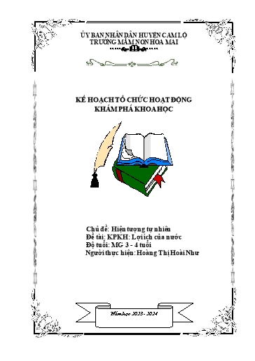 Giáo án Mầm non Lớp Mầm - Chủ đề: Hiện tượng tự nhiên. Đề tài: Khám phá khoa học Lợi ích của nước - Năm học 2023-2024 - Hoàng Thị Hoài Như