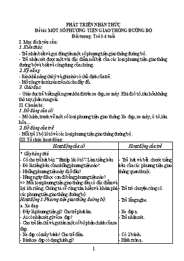 Giáo án Mầm non Lớp Mầm - Đề tài: Một số phương tiện giao thông đường bộ. Lĩnh vực: Phát triển nhận thức - Trường Mầm non Tam Hồng