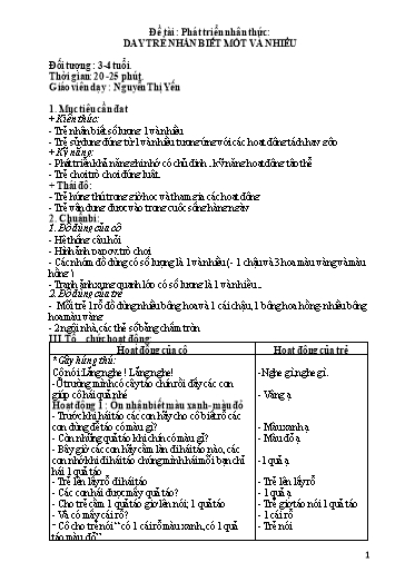 Giáo án Mầm non Lớp Mầm - Đề tài: Phát triển nhận thức - Dạy trẻ nhận biết một và nhiều - Nguyễn Thị Yến
