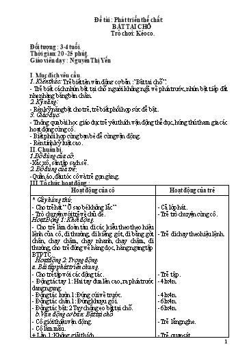 Giáo án Mầm non Lớp Mầm - Đề tài: Phát triển thể chất Bật tại chỗ. Trò chơi: Kéo co - Nguyễn Thị Yến