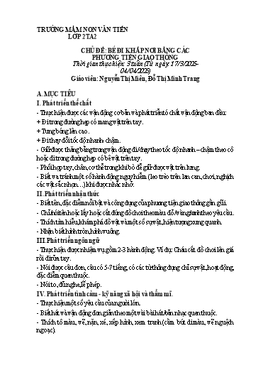 Giáo án Mầm non Lớp Nhà trẻ - Chủ đề: Bé đi khắp nơi bằng các phương tiện giao thông - Năm học 2024-2025 - Nguyễn Thị Miên