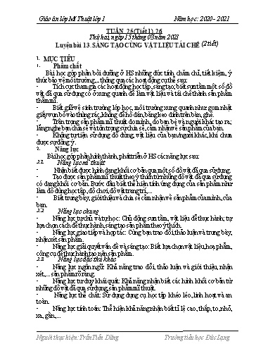 Giáo án Mĩ thuật Lớp 1 - Tuần 25+26 - Bài 13: Sáng tạo cùng vật liệu tái chế (Tiết 1) - Năm học 2020-2021 - Trần Tiến Dũng
