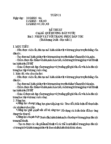 Giáo án Mĩ thuật Lớp 4 - Bài 2: Nhân vật với trang phục dân tộc (Tiết 1) - Năm học 2024-2025