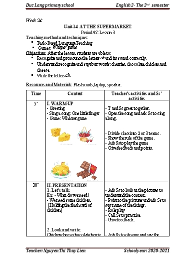 Giáo án Tiếng Anh Lớp 2 - Period 47+48 - Unit 14+15 - School year 2020-2021 - Nguyen Thi Thuy Lien