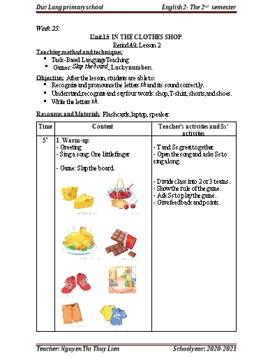 Giáo án Tiếng Anh Lớp 2 - Period 49+50, Unit 15: In the clothes shop - School year 2020-2021 - Nguyen Thi Thuy Lien