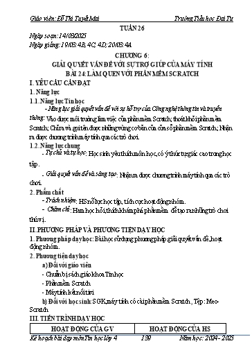 Giáo án Tin học Lớp 4 - Tuần 26 - Bài 24: Làm quen với phần mềm scratch - Năm học 2024-2025 - Đỗ Thị Tuyết Mai