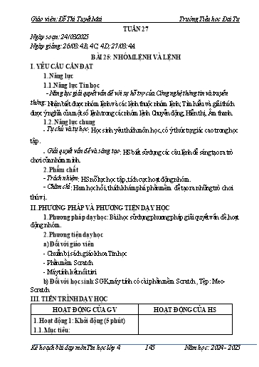 Giáo án Tin học Lớp 4 - Tuần 27 - Bài 25: Nhóm lệnh và lệnh - Năm học 2024-2025 - Đỗ Thị Tuyết Mai