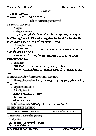 Giáo án Tin học Lớp 4 - Tuần 30 - Bài 28: Nhóm lệnh bút vẽ - Năm học 2024-2025 - Đỗ Thị Tuyết Mai