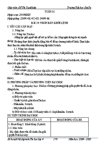 Giáo án Tin học Lớp 4 - Tuần 31 - Bài 29: Nhân bản khối lệnh - Năm học 2024-2025 - Đỗ Thị Tuyết Mai
