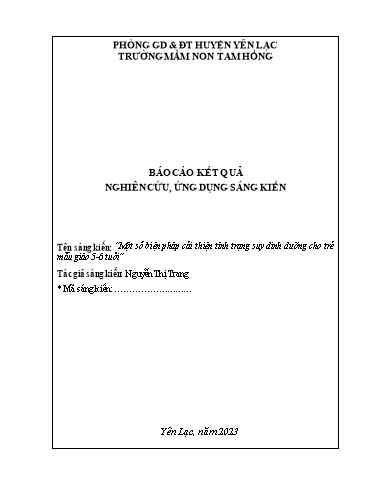 Sáng kiến kinh nghiệm Một số biện pháp cải thiện tình trạng suy dinh dưỡng cho trẻ mẫu giáo 5-6 tuổi