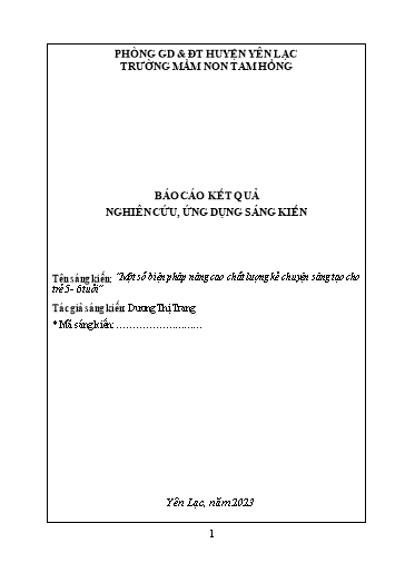 Sáng kiến kinh nghiệm Một số biện pháp nâng cao chất lượng kể chuyện sáng tạo cho trẻ 5-6 tuổi