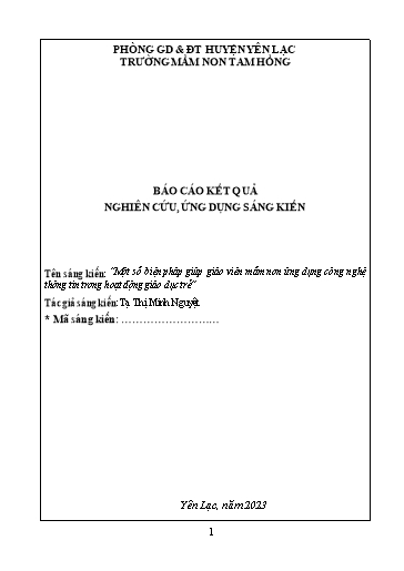SKKN Một số biện pháp giúp giáo viên mầm non ứng dụng công nghệ thông tin trong hoạt động giáo dục trẻ